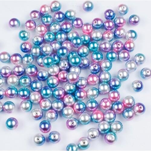 3/4/5/6/8/10/12mm Acrylic Beads Straight Hole Pearl Round Shape Gradient Symphony Color Loose Bead for Diy Headdress Accessories
