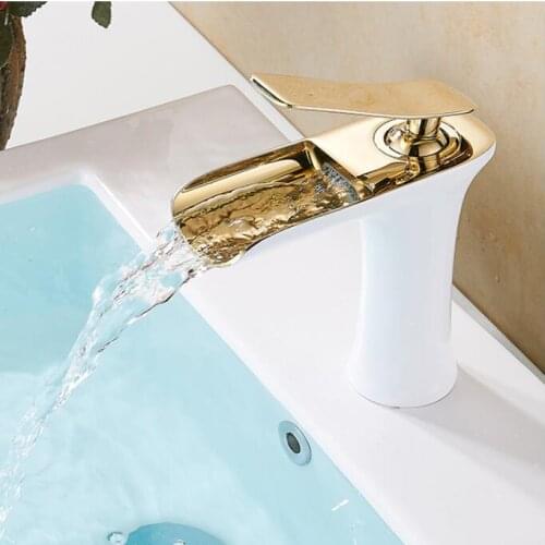 Free shipping Chrome & white color Waterfall Faucet Brass Bathroom Faucet Bathroom Basin Faucet Mixer Tap Hot & Cold Sink faucet