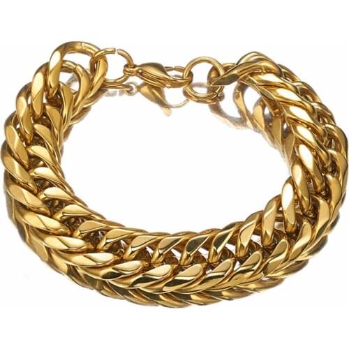 7-11 inch 16mm wide 316L Stainless Steel Cuban Curb chain Bracelet Solid heavy for Mens Womens Jewelry Gold Color Bangles