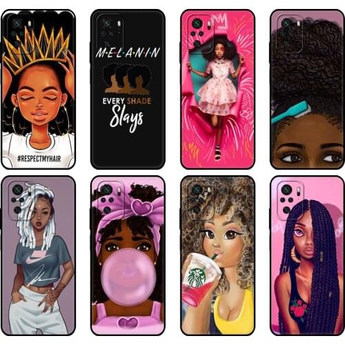Black tpu Case For Xiaomi Redmi 9T Case Redmi Note 9T Note 10 5G 4G Pro 10S Case African Beauty Afro Puffs Black Girl