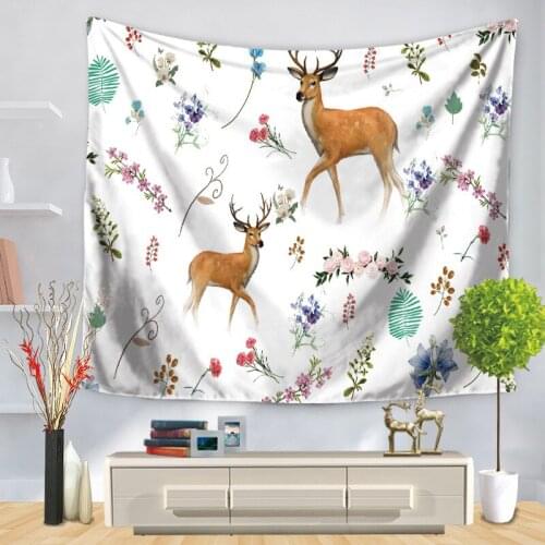 Home Decorative Wall Hanging Carpet Tapestry Rectangle Bedspread Deer Fox Pattern GT1172