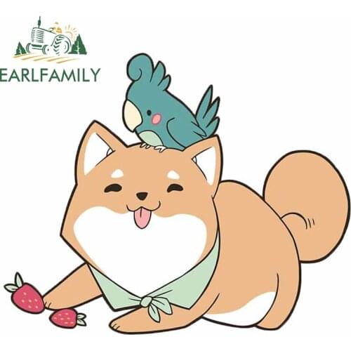 EARLFAMILY 13cm x 10.5cm for Shiba Inu Birb Best Friends Funny Car Stickers Creative Truck Decal ATV JDM Waterproof Decoration