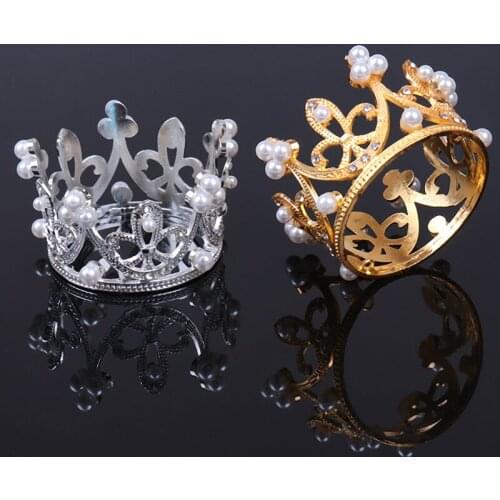 Mini Crown Cake Topper Alloy Pearl Happy Birthday Cake Toppers Wedding&Engagement Cake Decora Sweet Party Decorations