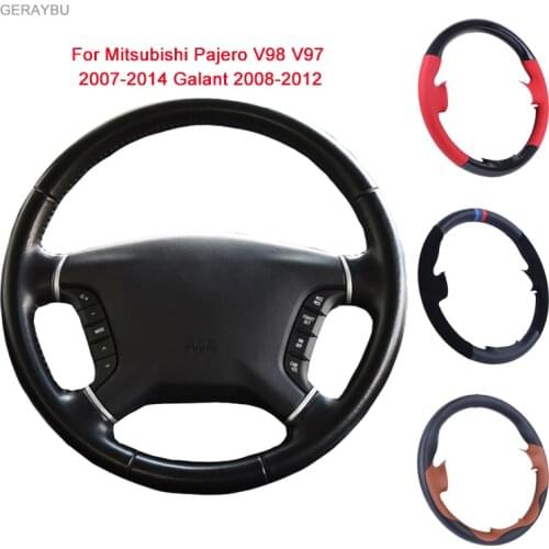 GERAYBU Custom DIY Black Leather Hand-sewn Car Steering Wheel Cover For Mitsubishi Pajero V98 V97 2007-2014 Galant 2008-2012