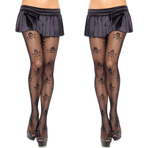 Hot Sale Women Sexy Tights Halloween Skulls Printed Ultra Sheer Open Net​ Pantyhose Tights Designer Tights Stockings