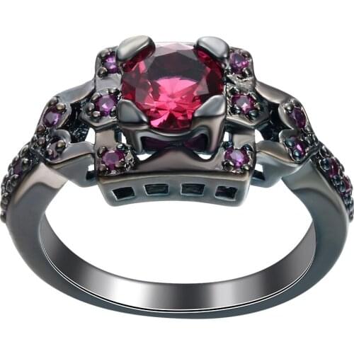 Hainon Fashion Black Gold Color Pave Red CZ Zircon Rings Jewelry for Women Wedding Party Ring For Men New Design