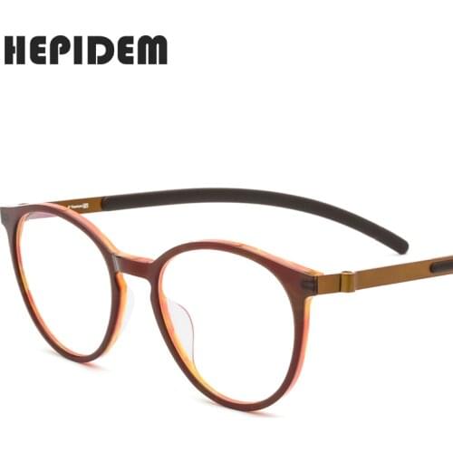 Acetate Optical Glasses Frame Women Men Ultralight Round Prescription Eyeglasses B Titanium Myopia Screwless Eyewear
