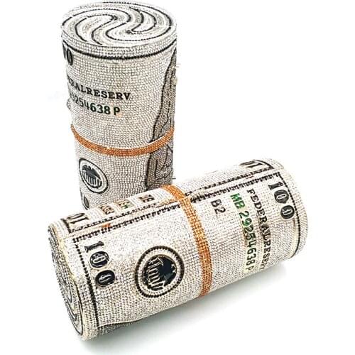 Classical women evening party crystal funny cash bill bag roll money bag purses