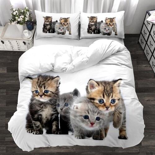 Animal 3D Printing Cute Cats Custom Bedding Set Cartoon Kitten Pets Quilt Cover Pillowcase 2/3pcs Twin Design Kid Luxury Bedding