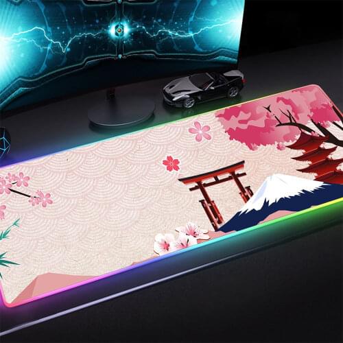 XGZ Pink RGB Mouse Pad XXL Japan Fujiyama Sakura Computer Notebook PC Office USB Colorful LED Pink Gamer Keyboard Mat Desk Mat