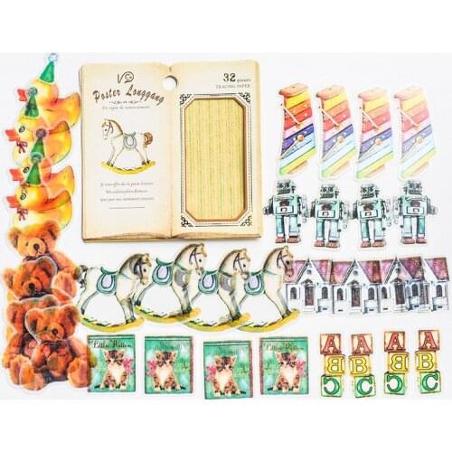Creative retro Toys Hobbies sticker bag plastic easy to stick hand account DIY stickers retro decorative stickers 32 pieces into