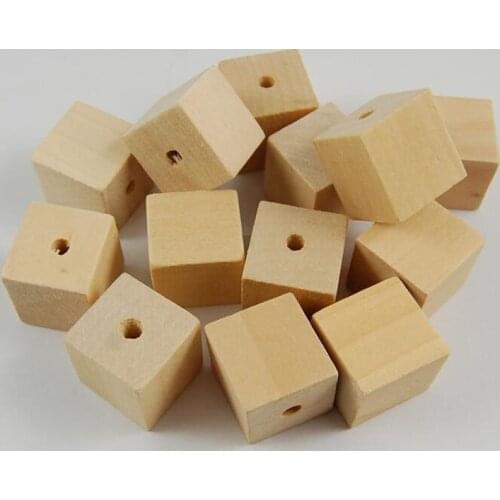 100pcs/lot Natural Color Unfinished Geometric Square Wooden Beads DIY Loose Cube Wood Beads For Jewelry Making 12/14/16/20MM