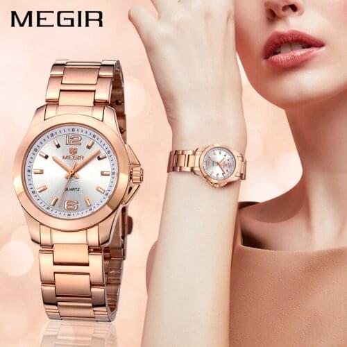 MEGIR Fashion Women Watches Brand Luxury Rose Gold Quartz Wrist Watch Woman Stainless Steel Ladies Clock Relogio Feminino 2020