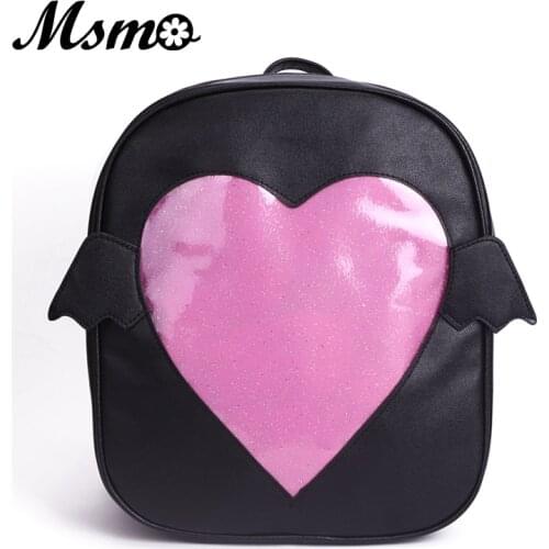 MSMO 'Ita-bag' Glitter Clear Flap Wing Backpack Japan Harajuku Girls Kawaii Bling Transparent Love School Bag Gift