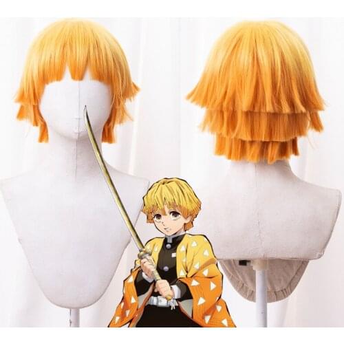 Anime Kimetsu no Yaiba Cosplay Hair Demon Slayer Agatsuma Zenitsu Cosplay Uniform Men Kimono Halloween Party Costumes Free Ship