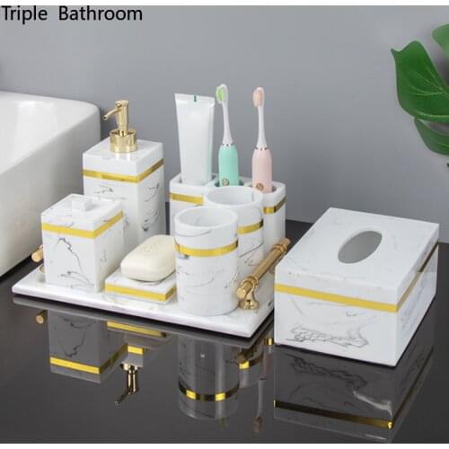 Nordic Phnom Penh Bathroom Toiletry Set Resin Lotion Bottle Toothbrush Holder Tooth Mug Soap Dish Tissue Box Cotton Swab Box