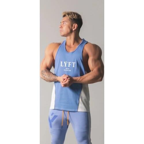 2020 New Lyft Splicing Mens Sports Vest, Trendy Brand Cotton T-shirt, Running Fitness Vest