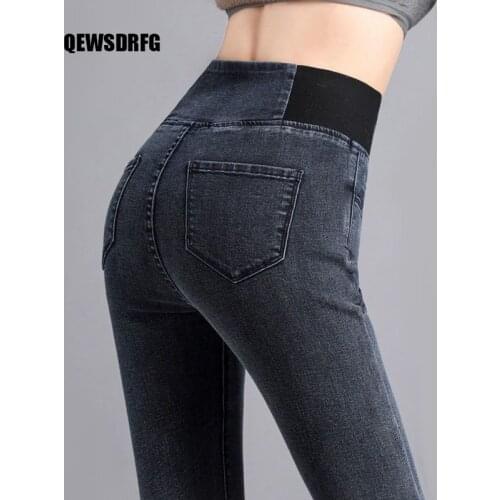 2021New High Waist Jeans Womens Pants Spring And Autumn Increase Size Girls Slim Pants Elastic Waist Black