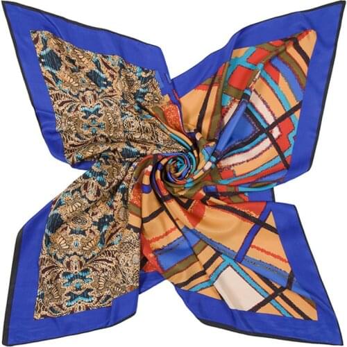 New 100% Silk Scarf Women Geometric Floral Print Neckerchief Square Scarves Silk Foulard Female Bandana Office Lady Accessory