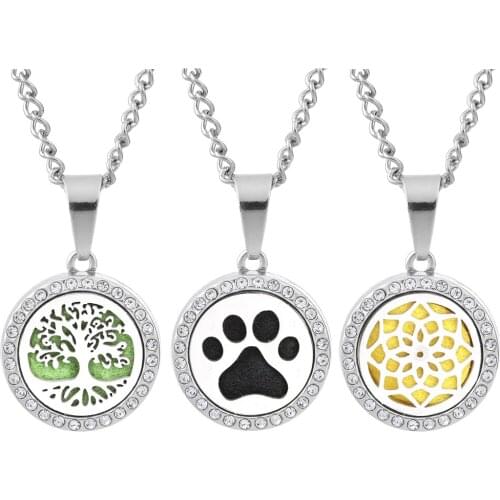 New Aromatherapy Necklace Diffuser Jewelry Women Adjustable Chain Crystal Tree of Life Flower Aroma Perfume Locket Jewelrys