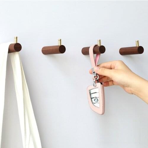 New Hanger Hook Solid Wood Keys Holder Wall Home Strong Seamless Sticking Hook Wall Hangers for Clothes Wooden Home Decoration