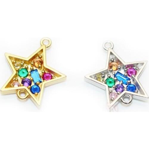 New Sunken Design Shine Zircon Stone Setting Five-pointed Star Double Loops Connectors Gold Silver Plating Connection Findings