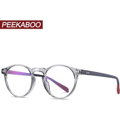 Peekaboo retro blue light blocking glasses for men tr90 frame computer round glasses frame for men clear lens unisex grey black