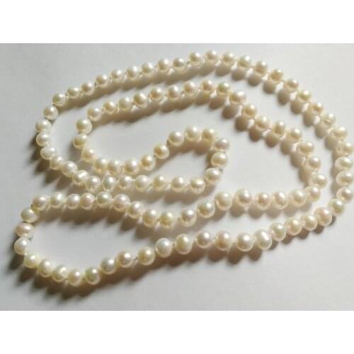 108 Buddha beads 7mm bright white real Pearl necklace natural Freshwater PEARL Jewelry