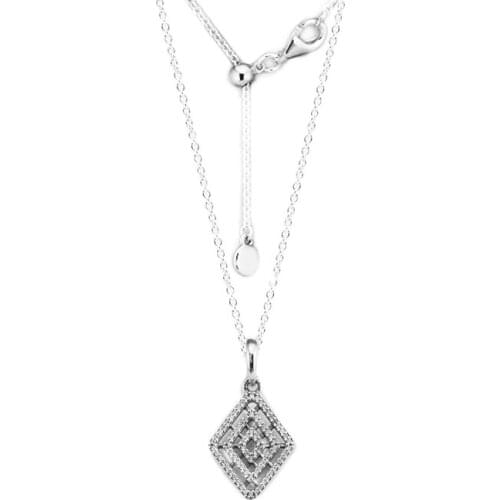 Necklaces &Pendants Choker Signature Geometric Lines Pendant with Clear CZ DIY Sterling-Silver-Jewelry Silver 925 Pingente