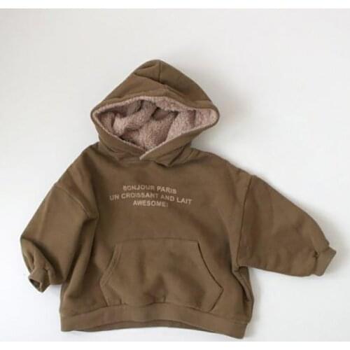 Winter Childrens Clothes New Kids Boys Fleece Pullover Cotton Sweater Girl Casual Letters Hooded Top