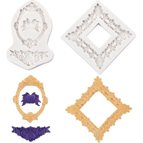 Two Gemstone photo frame shape Silicone Molds,Sugarcraft Cake Decorating Tools,Fondant Chocolate Molds Cake Border Mould