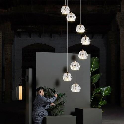 Nordic modern lighting chandelier creative villa led revolving staircase long chandelier light luxury crystal
