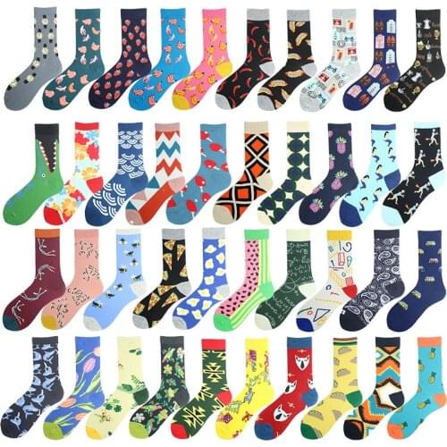 Skarpetki Cotton Funny Socks Happy Design Corn Bee Bird Pineapple Strawberry Crew Sokken Divertidos Novelty Hip Hop Meias Unisex