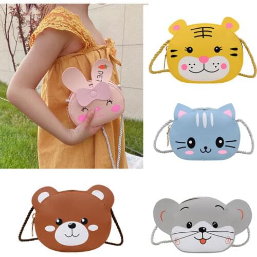 Children Cartoon Animal Shoulder Bag Plush Purse Messengers Bags Handbag Round Zipper Crossbody Bags Shoulder Bag Cute Shape