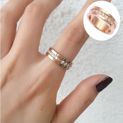 Titanium Steel Carving BELOVED Micro Inlaid Zircon Rose Gold Colour Ring Brand Wedding Jewelry Love Ring For Woman