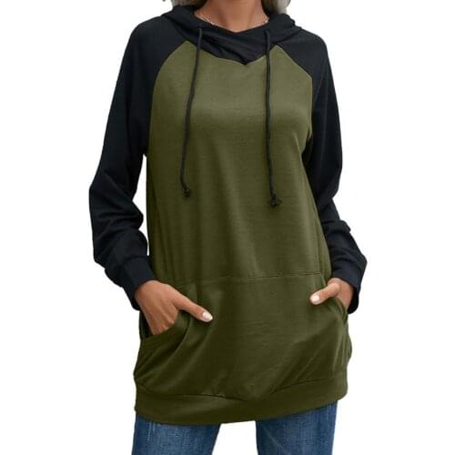 Hoodie Women Contrast Colors Drawstring Patchwork Long Sleeve Lady Sweatshirt for Autumn Women Clothing pullover top women 2021
