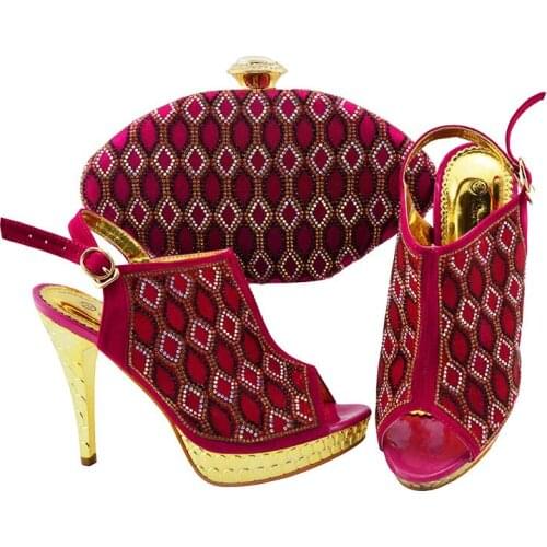 Rome Style High Quality Nigerian New Design Shoes and Bag Set in Fuchsia Color African Shoes Matching Bag for Garden Party