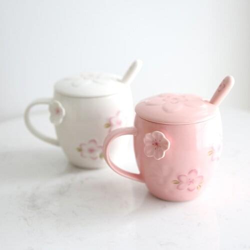 Japanese Ceramic Creative 3D Cherry Blossom Coffee Mugs Cute Simple Office Juice Tea Cup Porcelain Milk Mug Drinkware Gift