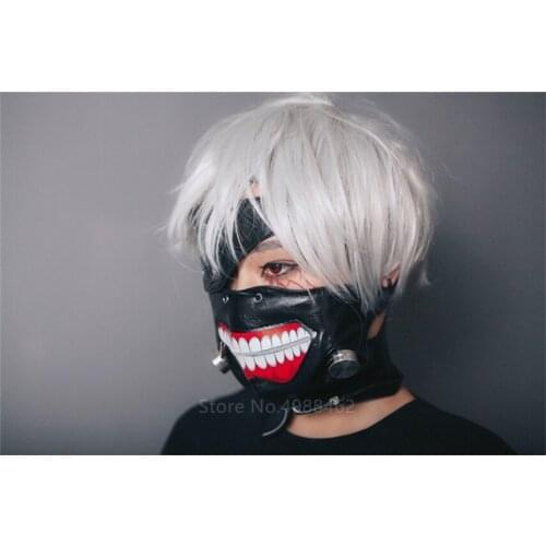 Japanese Anime Tokyo Ghoul Kaneki Ken Cosplay Costume for Men Carnival Party Halloween Streetwear Zipper Adjustable Mask Wig Set