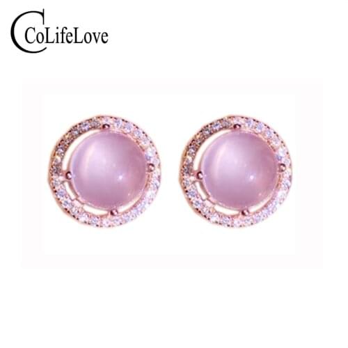 CoLife Jewelry 100% Natural Rose Quartz Stud Earrings for Daily Wear 8mm Rose Quartz Earrings 925 Silver Rose Quartz Jewelry