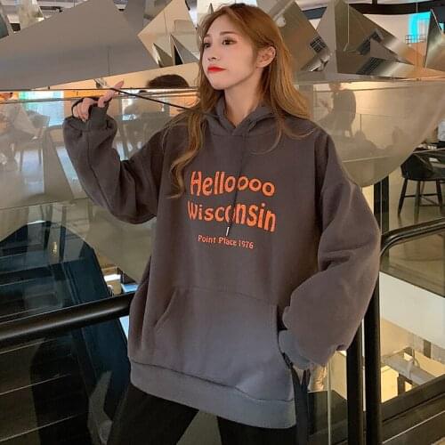 2021 Women Fall Winter Hooded Sweatshirt Fleece Womens Korean Fashion Pullover Casual Hoodies Long Sleeve Loose Streetwear XXL