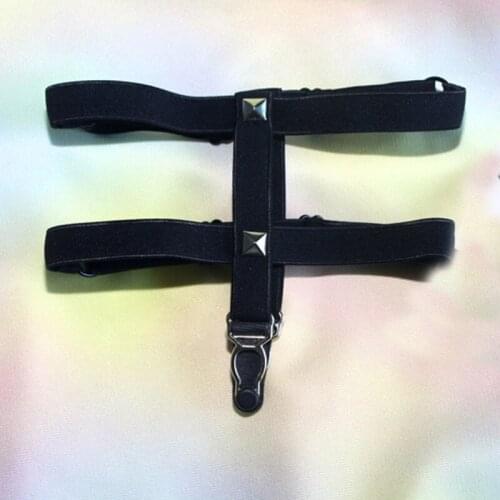 1pc Hand Crafted Spiked Garter Belt for Women Girl Nylon Elastic Cosplay Cute 2 Row Rivets Suspender Belt Clips Thigh