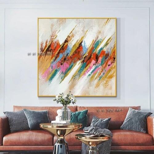 100 Handmade Painted Abstract Colorful Oil Painting With Gold Foil Large Size On Canvas Modern Landscape