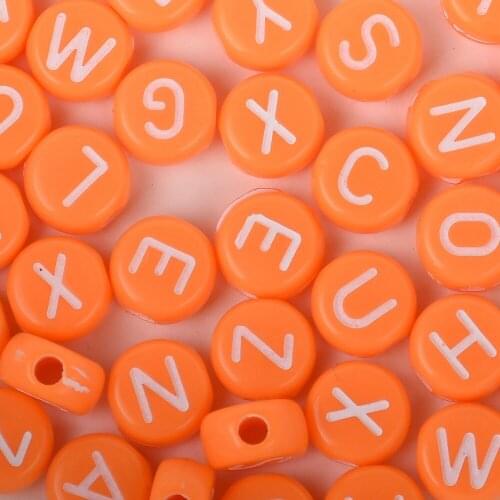 100 pcs Orange Alphabet Letter Beads, Acrylic Letters Beads, Round Acrylic Beads, ABC Letter Beads, Name Beads 7mm