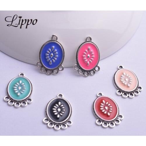 12pcs 5 Holes Earrings Connector Alloy AntiqueSilver Color Connectors Charms Enamel Charm Diy Jelwery Making