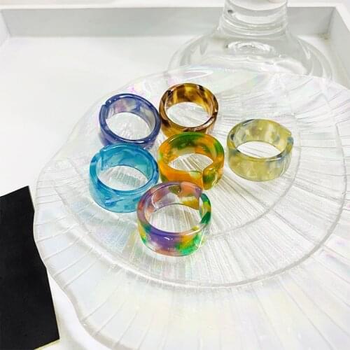 2021 New Korea Simple Acetate Transparent Colorful Acrylic Thick Open C-shaped Circle Round Adjustable Rings for Women