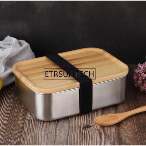 40pcs 800ml Stainless Steel Lunch Box with Bamboo Lid Rectangle Food Container Eco Friendly Bento Boxes
