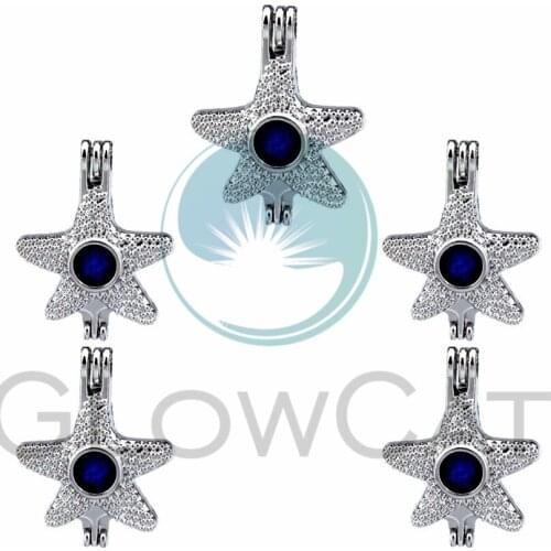5X Starfish Pearl Cage Locket Pendants Aromatherapy Essential Oil Diffuser Locket For DIY Necklace Jewelry