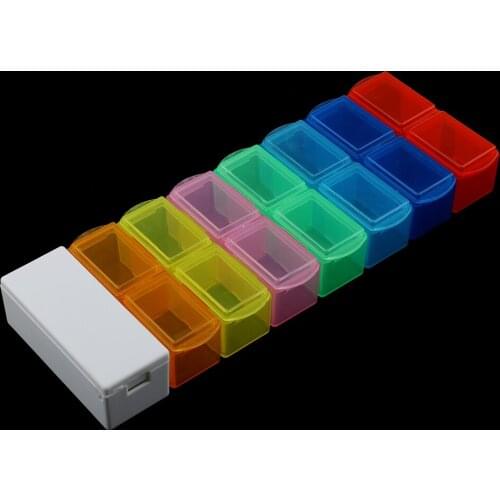 7 Day 14 Slots Medicine Storage Box Weekly Organizer Travel Case Pill Cutter