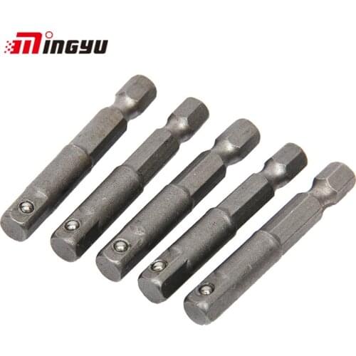 5pcs 1/4 inch Screwdriver Socket Adapter 50mm Length Square To Hex Shank Extension Joint Wrench Adaptor For Power Tool